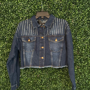 Bebe rhinestone denim cropped jacket